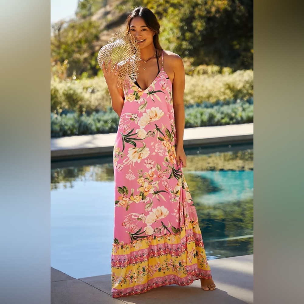 Maaji Pink and Yellow Floral Maxi Dress